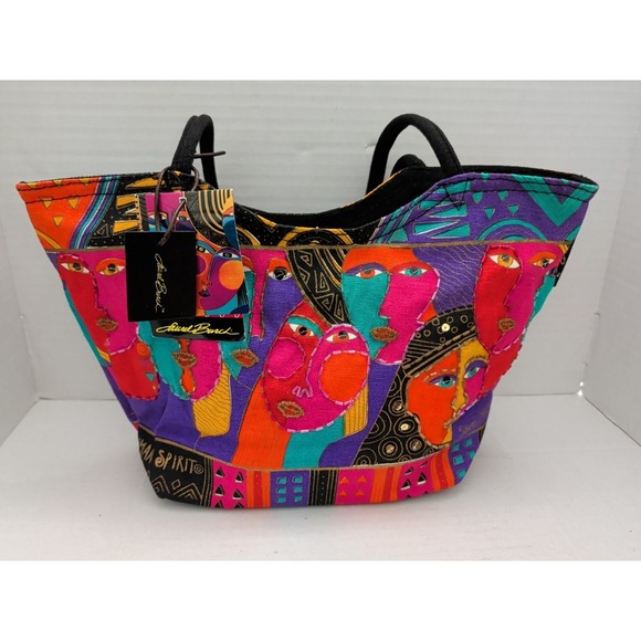 Laurel Burch Handbags - Laurel Burch Woman Spirit Small Colorful Tote Bag Beaded OpArt Abstract Geometri